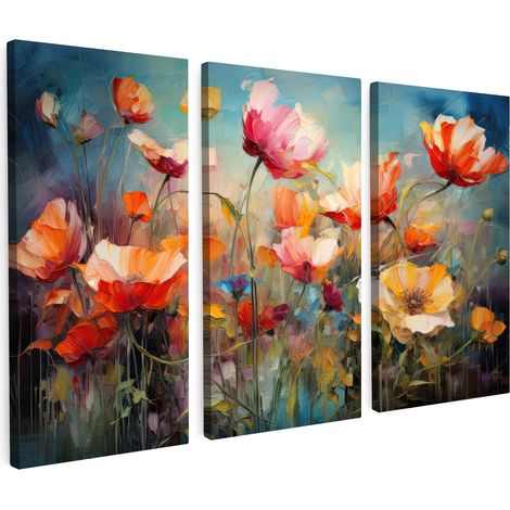MULTI-PANEL WALL ART Trittico Set of 3 Flowers - Colorful - Abstract 60x40 cm