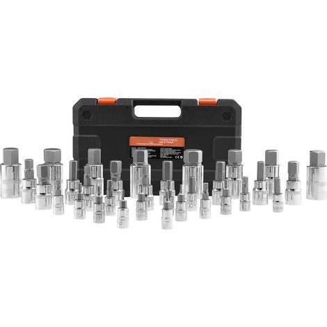 Mophorn Jeu de douilles hexagonales, 32 pièces, acier allié S2 et acier Cr-V, SAE et métrique, entraînements 1/4", 3/8", 1/2", étui de rangement amélioré (1/5)
