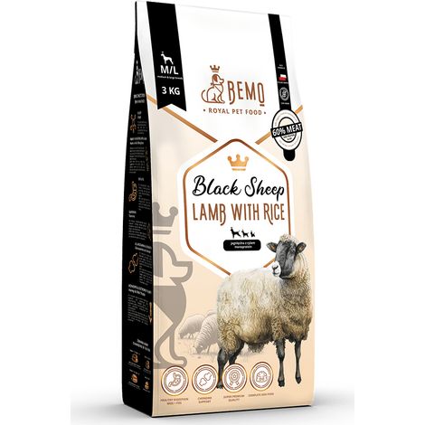 Bemo Black Sheep - alimento seco monoproteico para perros adultos con cordero 1 kg para perros medianos y grandes (M/L) (1/5)