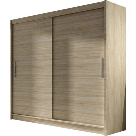 Armario Closico 100, Roble Sonoma, 215x180x58cm, Puertas de armario: Correderas, Número de estantes: 5