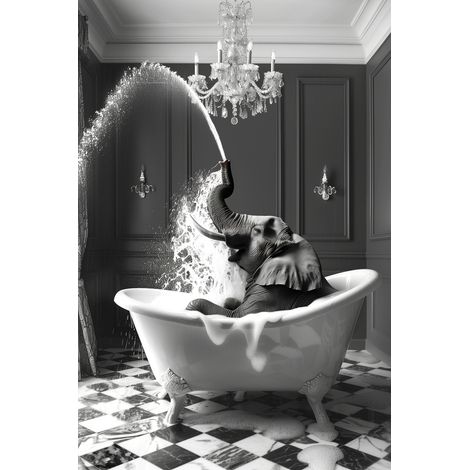 Tableau sur verre synthétique éléphant au bain 80x120 cm - Impression sur Verre synthétique - Image HD  imprimée sur Verre synthétique - Tableau mural décoratif - Fabriqué en France (1/5)