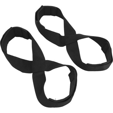 Paire de sangles de levage en forme de 8 pour haltérophilie, antidérapantes, musculation, noir (1/5)
