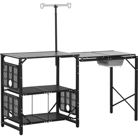 Table de camping pliable Fregadero avec support lampe 173x52x80-174cm