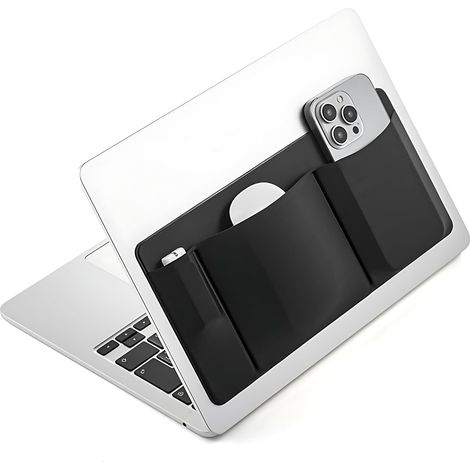 Support de rangement 3 poches pour ordinateur portable, fixation adhésive pour souris MacBook, porte-disque dur PC, sacoche technique noire (1/5)