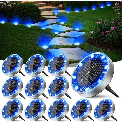 Lampe Solaire Au Sol Lot de 12, Lumiere Solaire Exterieur Jardin 8 LED, Étanche Spot Solaire Extérieur, Eclairage Solaires pour Terrasse Allée Chemins Pelouse Cour Piscine, Bleu (1/5)