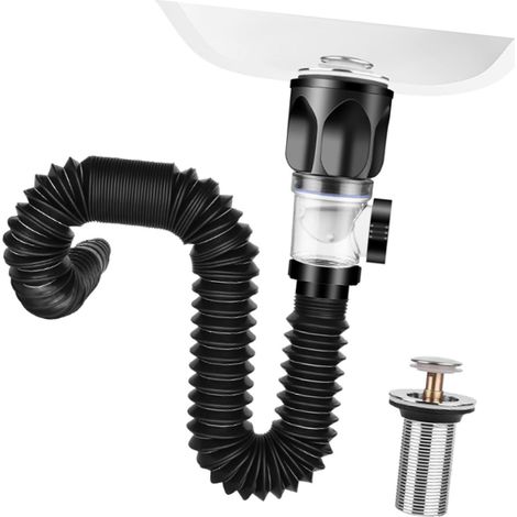 Flexibler und dehnbarer, geruchloser und auslaufsicherer Abfluss für Küche und Bad – ABS und Edelstahl, 32-mm-Anschluss, 40–50 cm Durchmesser (1/5)
