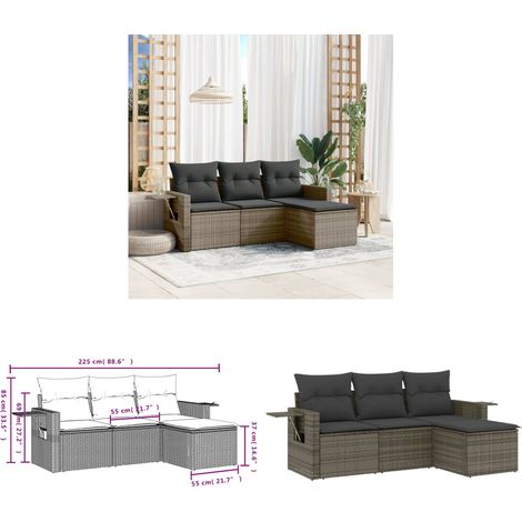 4-tlg. Garten-Sofagarnitur mit Kissen Grau Poly Rattan - Gartenmöbel - Sofasatz - Rattan Möbel - Outdoor Möbel - Lounge Set - Home & Living (1/3)