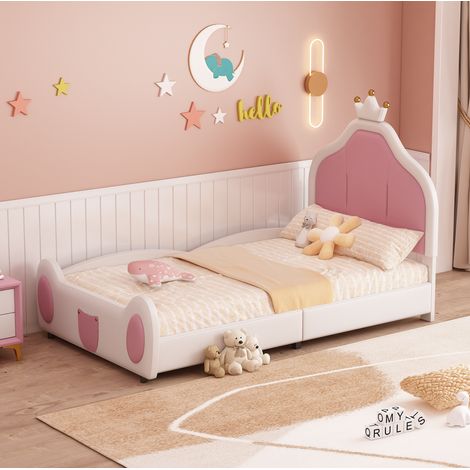 Lit 90x200 enfant princesse en PU blanc rose HAVRYA (1/5)