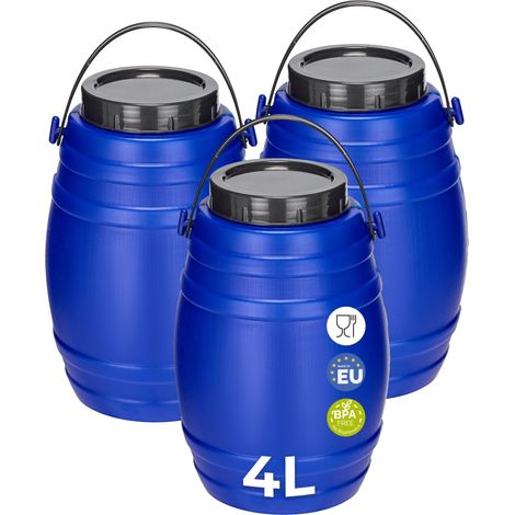 Garronda Lot de 3 bidons alimentaires 4 L en HDPE sans BPA, à large ouverture avec couvercle, pour le stockage de l'eau et des aliments, Bleu GD-0137 (1/5)