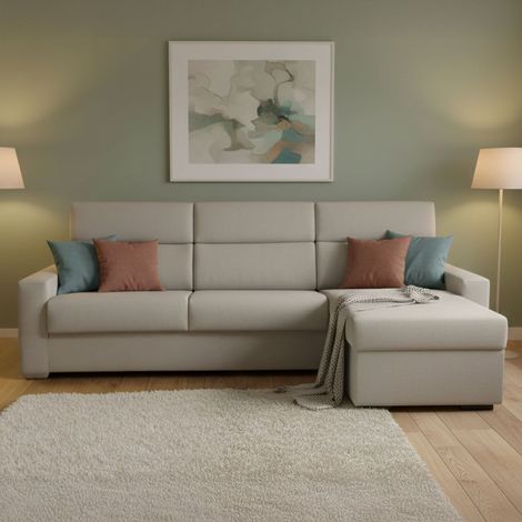 Sofá Cama con Chaiselongue Pusiano, Desenfundable, con Almacenaje Made in Italy, Hidrófugo, Multiuso Transformable, 280x160 cm (1/5)