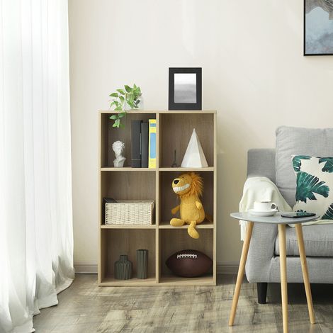 Bibliothèque, Étagère à 6 Compartiments, Meuble de Rangement Livres, Cloison Séparateur, Présentoir, pour Salon, Chambre, Bureau, 30 x 65,5 x 97,5 cm, Naturel (1/5)