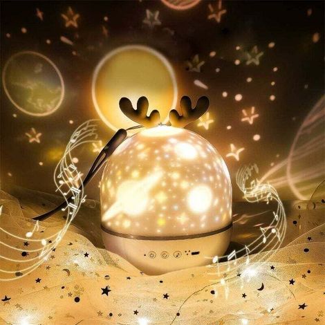 Starry projector lamp with remote control. Cute elf projection with rotating timer and built-in remote control. 8 songs. USB charging. Gifts for boys and girls (grey). (1/5)