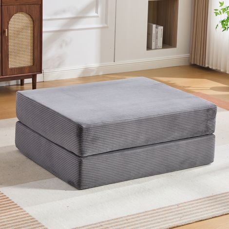 Pouf Poggiapiedi Modulare Trasformabile in Letto Singolo con Schiuma Densa, Velluto a Coste, Grigio Scuro (1/5)