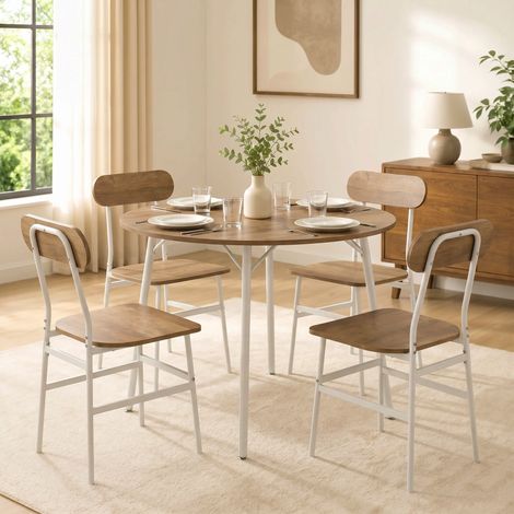Ensemble table à manger avec 4 chaises, table de cuisine pour 4 convives, piètement métallique, teinte naturelle (1/5)