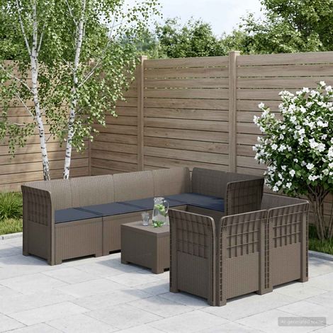 vidaXL Canapé de Jardin 7 Places avec Coussins Look Rattan PP (1/5)