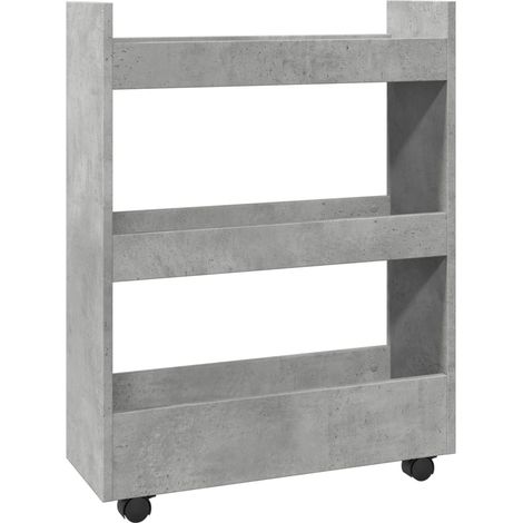 Narrow Storage Trolley 3 Tier Concrete Grey Engineered Wood vidaXL
