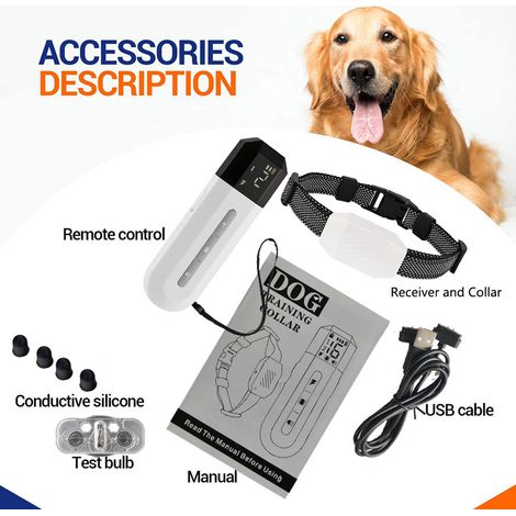 Collier de dressage pour chiens avec lumières LED, étanche IP67, rechargeable, avec modes de fonctionnement : bip, vibration et stimulation électrique sécurisée. Convient aux chiens de petite, moyenne (1/2)