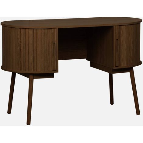 sweeek - Ovales Büro im Holzlook mit zwei Aufbewahrungsmöglichkeiten, L 120cm