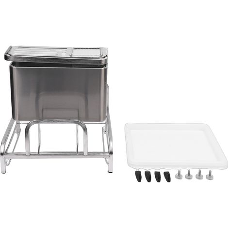 Porte-ustensiles cuisine en acier inoxydable 304 polyvalent pour planche à découper baguettes cuillère fourchette égouttoir 28.5x25x30cm avec bac et récipient (1/5)