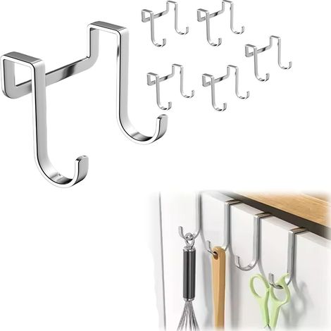 Juego de 6 piezas - Ganchos para puertas de armario  Ganchos de acero inoxidable para colgar tazas, vasos y cubiertos (1/4)