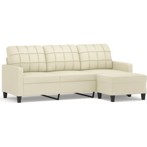 Canapé à 3 places,Sofa pour Salon,Banquette avec repose-pieds Crème 180 cm Similicuir CFW576146 (1/5)