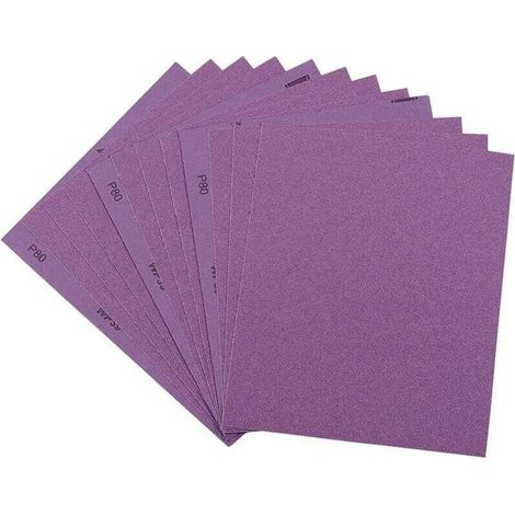 Carta vetrata allumina, 12 fogli, grana 80, 23 x 28 cm, per la finitura di mobili in legno, la levigatura di metalli e la lucidatura di autoveicoli. (1/4)