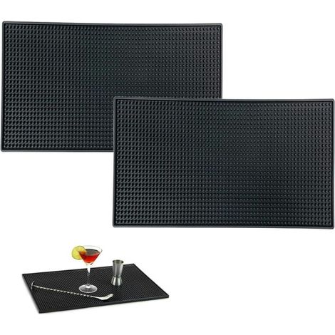 2 Stück Barmatte, Barservicematte, schwarze Barmatte, geeignet für Bar oder Zuhause, zum Fixieren von Weingläsern (schwarz), 3015 cm (1/4)
