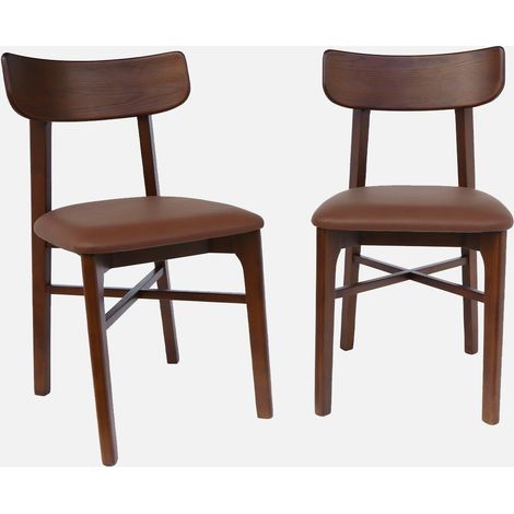 Sillas de madera de hevea y polipiel, set de 2