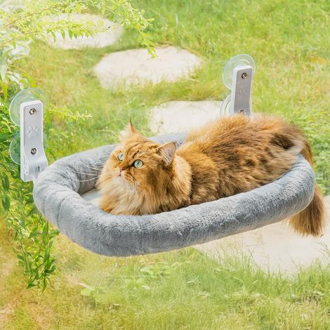 1 - Hamac pour Chat - Lit de Fenêtre - Structure en Acier Pliable avec Housse Amovible - Pour Détente et Observation Extérieure - Gris - 60x45 cm (1/5)
