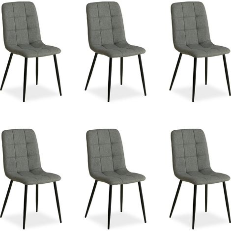 Set di 6 sedie da cucina sala da pranzo comode e moderne in tessuto grigio con gambe in metallo nero CDS06301