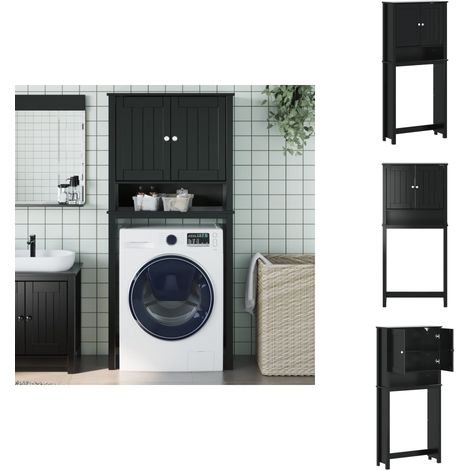 Armoire pour machine à laver BERG noir bois massif - Meuble De Salle De Bain - Armoire Pour Machine À Laver - Rangement Salle De Bain - Armoire Buanderie - Design Minimaliste (1/5)