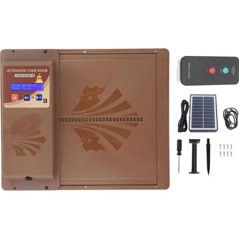 USB Solar Automatic Chicken Coop Door – Horizontal Opening – Timer and Light Sensor – Remote Control Included – Durable Plastic (1/5)