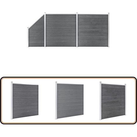 Ensemble de clôture WPC 2 Carré + 1 Incliné 446 x 186 cm Gris - Clôture Jardin - Clôture Résidentielle - Clôture WPC - Clôture Composite - Clôture Grise (1/5)