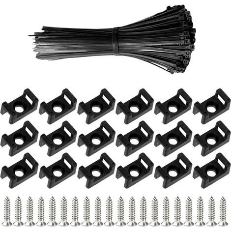 100 Pièces Attaches Cable avec Embase de Serre Cables et Vis. 200 mm Autobloquantes Fixations Électriques Collier de Serrage en Nylon pour Organiser Câbles. Réutilisables et Réglables (1/4)