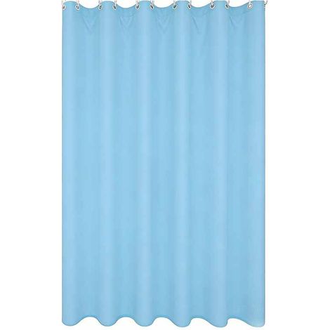 Rideau de douche bleu, rideau de douche en tissu lavable en machine avec œillets métalliques, 180 cm de large x 200 cm de haut, matériau PEVA, imperméable grâce à ses œillets à billes. (1/5)