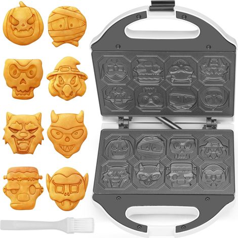 Machine à Gaufres pour Halloween, 8 designs effrayants différents, Gaufrier électrique avec Visage de Loupe de Citrouille, Momie, Fantôme, Sorcière, Vampire (1/5)
