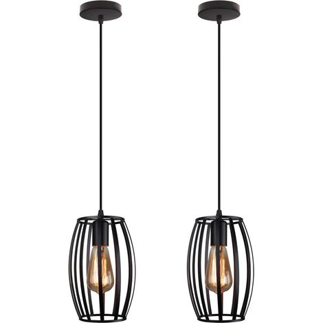 Retro Lustre Suspension Industrielle E27 Lampe Abat-jour Metal Luminaire pour Couloir Chambre Noir 2PCS