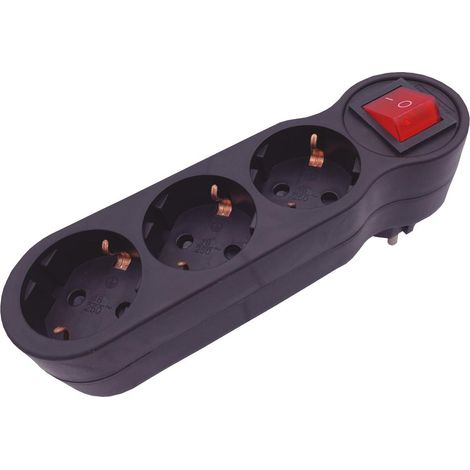 Ladro a tripla uscita (3680W massimo) con interruttore in polipropilene nero