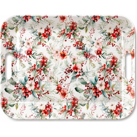 Plateau rectangulaire en mélamine baies et fleurs dhiver