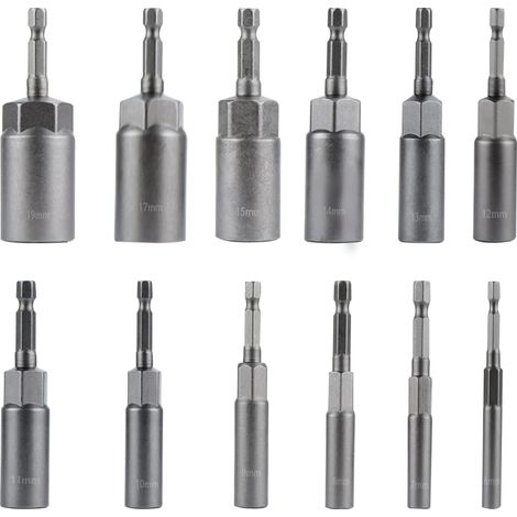Lntyq Visseuse Adaptateur Embouts Douille Hexagonale 1/4" 6-19mm pour Perceuse à Main, Tournevis Électrique, Clé à Douille(12 Pièces) (1/5)