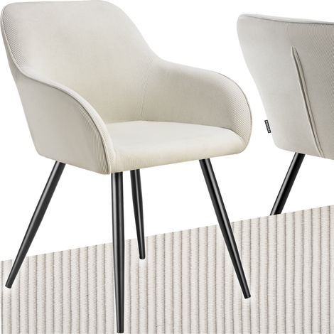 Chaise élégante en velours côtelé forme ergonomique crème/noir (1/5)