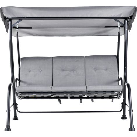 Outsunny Balancelle de Jardin 3 Places Grand Confort Toit Inclinaison réglable épais Coussins Amovibles Polyester Acier époxy Gris (1/5)