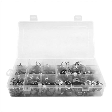 Assortiment de 160 colliers de serrage pour tuyaux, diamètre 6,5 à 18 mm, avec tournevis. (1/5)