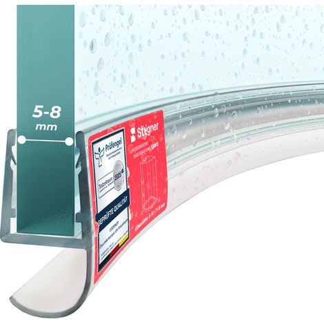 STEIGNER Duschdichtung UK15 vorgebogene Ersatzdichtung für Runddusche Wasserabweiser, L, 30 cm, (Einzeldichtung), für Glasstärken von 6 bis 8mm