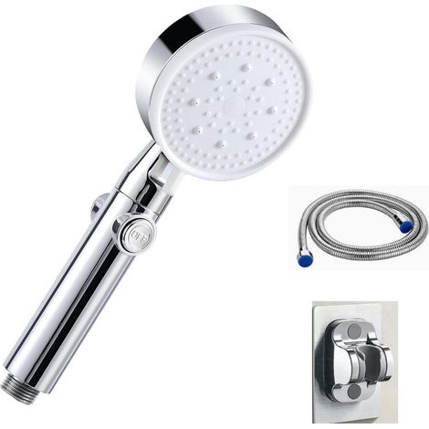 Cabezal de ducha de alta presión, cabezal de ducha ahorrador de agua con 5 modos ajustables, cabezal de ducha para baño con válvula de cierre, manguera de acero + soporte (1/5)