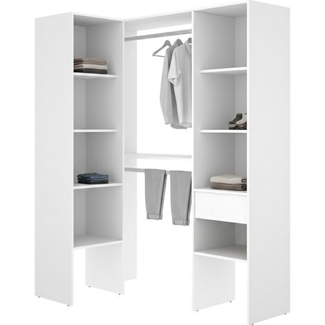 Großer Garderobenschrank Calist, Modularer Kleiderschrank, 8 Regale, Kleiderstange, 79x185h cm Weiß