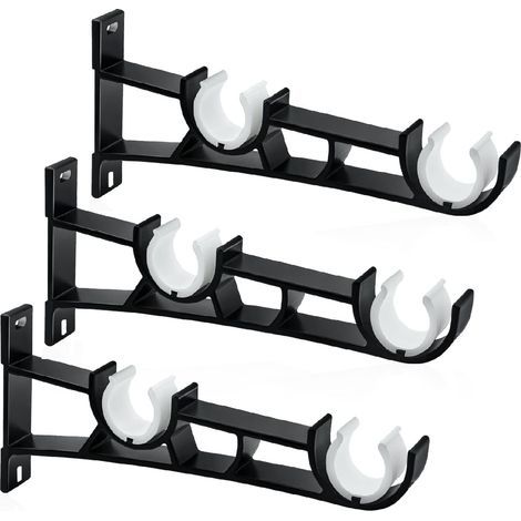 Lot de 3 supports de tringle à rideaux - 25 mm - Résistants - Noirs - Pour tringle à rideaux