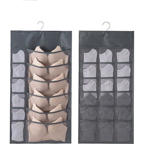 2PCS Rangement à Suspendre Sac Organisateur de sous-vêtements pour Armoire Double-Face Penderie Placard Cintre étagères pour Les Soutiens-Gorge, sous-Vêtements, Cravates, Chaussettes, 30 Poches,Gris (1/4)