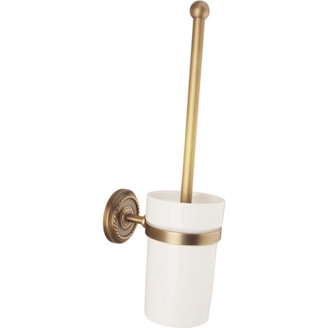 Brosse WC et Support Mural en Cuivre Antique, Poils Longs Denses, Manche Robuste, Ensemble de Salle de Bain Compact pour Maison, Hôtel, Bureau, Nettoyage (1/5)