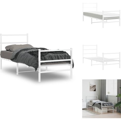 The Living Store Cadre de lit métal sans matelas avec pied de lit blanc 80x200cm - Cadre de lit (1/5)